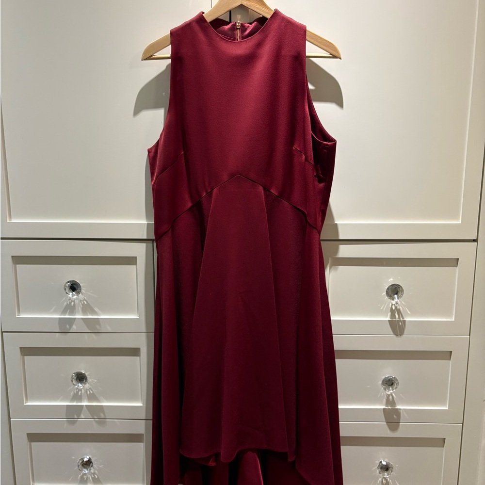 Sleeveless High-Low Burgundy Dress